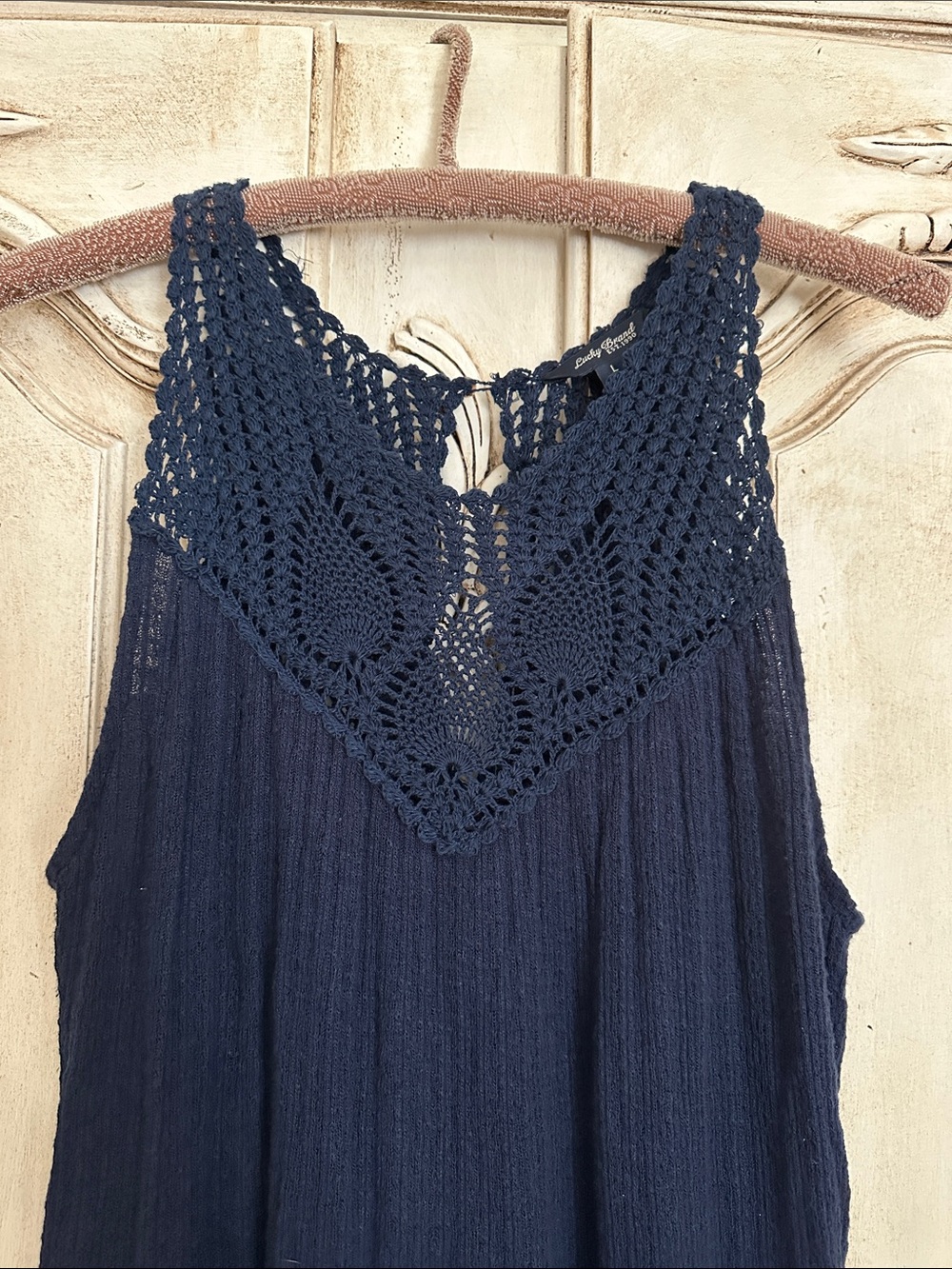 Lucky Brand Navy Crochet Sleeveless Top